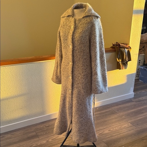 Handmade Jackets & Blazers - Handmade one of a kind knit Long Gray Coat duster sweater